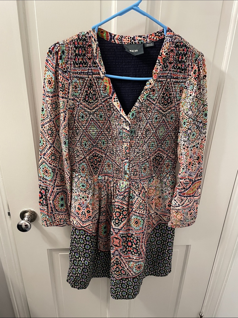 Anthropologie -Maeve Multicolor Printed Long-Sleeve V-Neck Dress